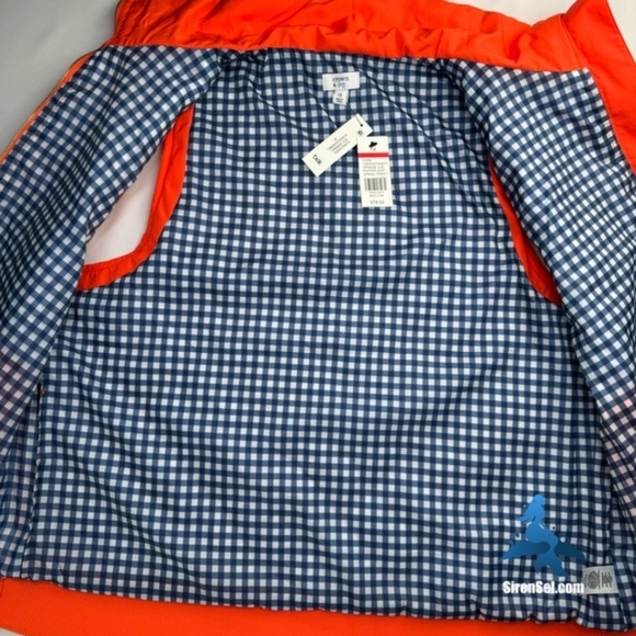 1063 NWT Crown & Ivy Puffer Vest - Plus Size 1X - Orange Vue/Blue Gingham - Picture 3 of 15